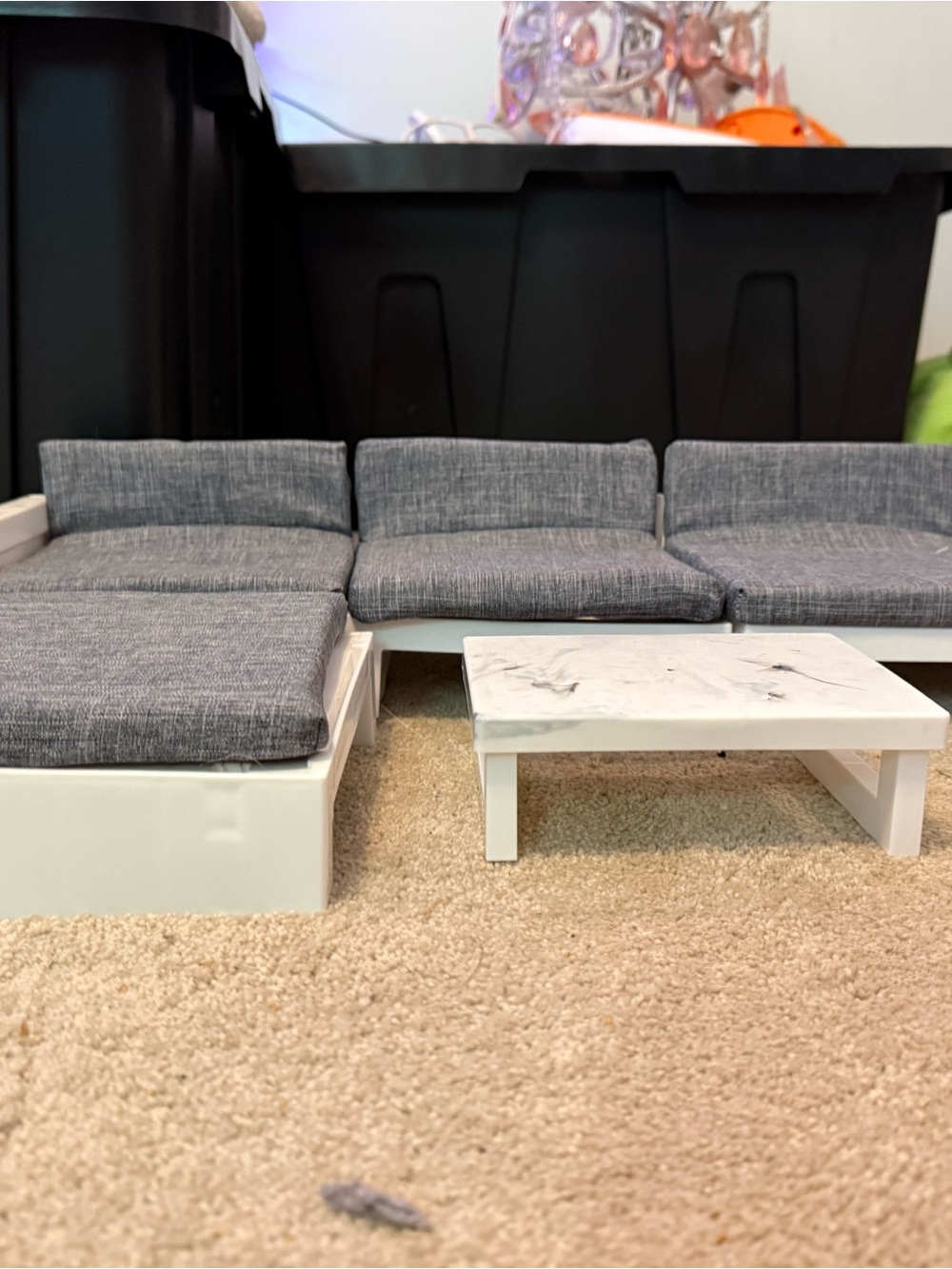 Unbranded Kids Doll Sofa Set in Gray with White Table